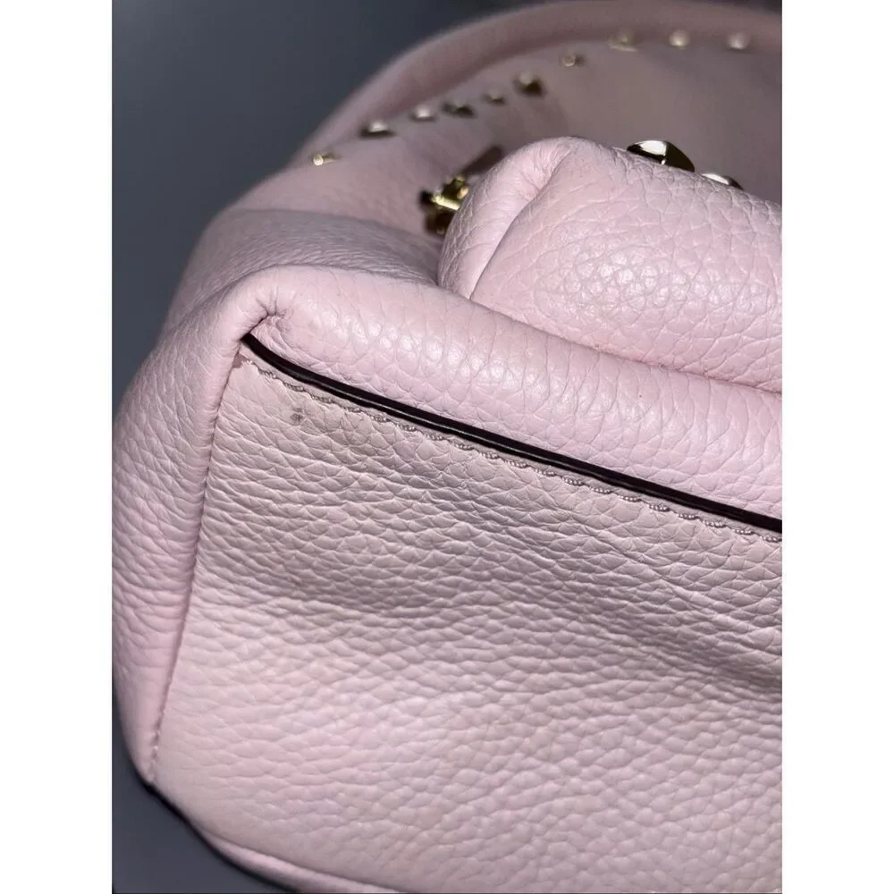 Michael Kors Medium Studded Pebbled Leather Backpack powder blush ballet pink